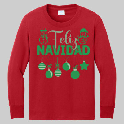 Youth Long Sleeve Shirt - Feliz Festive - Green Thumbnail